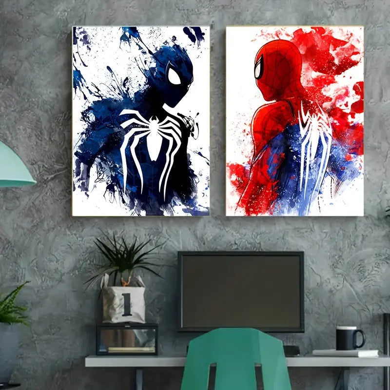 2pcs Spiderman Comic Art Canvas Prints - Vibrant Marvel Movie Wall Art - Ready to Hang, Perfect for Bedroom, Living Room & Corridor Decor - A Dynamic Winter Decoration and Unforgettable Gift Idea Good Vibrations