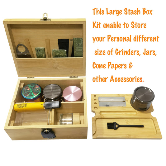 1set, Large Stash Box, Wooden Storage Box with Tray, Bamboo Storage Box with Lock And Accessories, Smoking Paper Anti-odor Canister Private Box with Brush, Household Gadget, Christmas Gifts, Christmas Supplies, Christmas Part Good Vibrations Adult Super Store