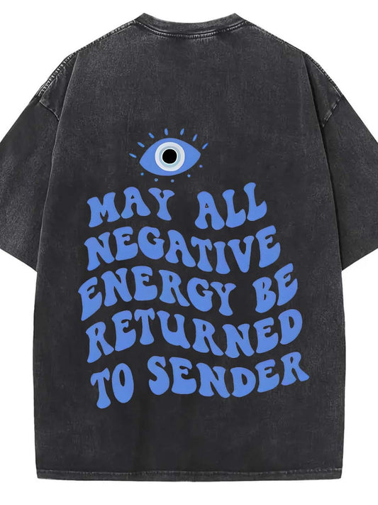 100% Cotton May all negative energy be returned to sender printing casual novel men's short-sleeved summer T-shirts, comfortable fit, fashionable street style round neck, suitable for daily and outdoor Good Vibrations