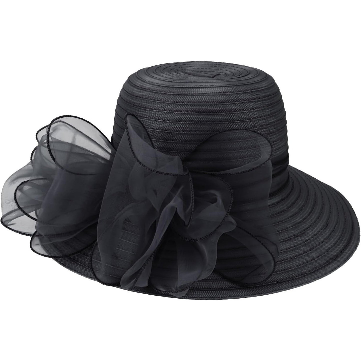 Women Lightweight Breathable Derby Church Dress Cloche Bowler Hats Cocktail Tea Party Wedding Bridal Hat with Bow Knot Good Vibrations