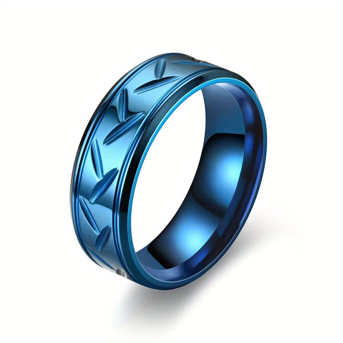 1pc 8MM Luxury High Quality Black Titanium Steel Ring Fashion Simple Men's Black Stainless Steel Wire Groove Tire Ring Artificial Jewelry Lover Gift Good Vibrations