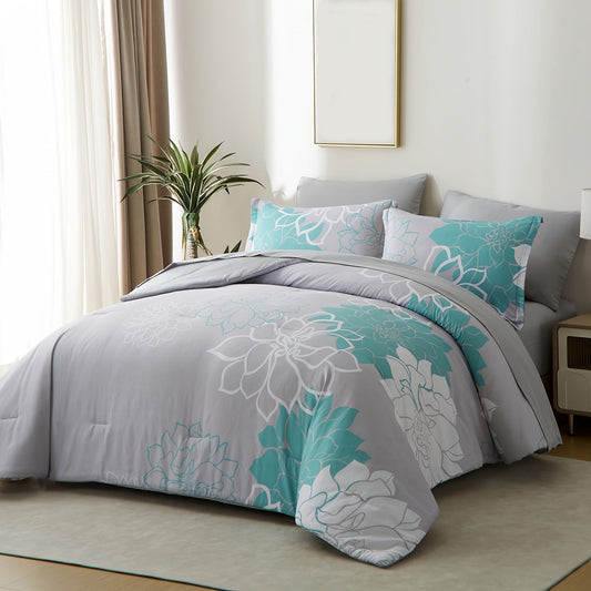 7Pcs Lightweight Boho Comforter Set - Stain-Resistant, Soft 100% Microfiber Cover, 100% Polyester Fiber Filling, Woven For Durability - Full/Queen/King Size Bed In A Bag For All Seasons, Floral Pattern Printed Bedding Good Vibrations