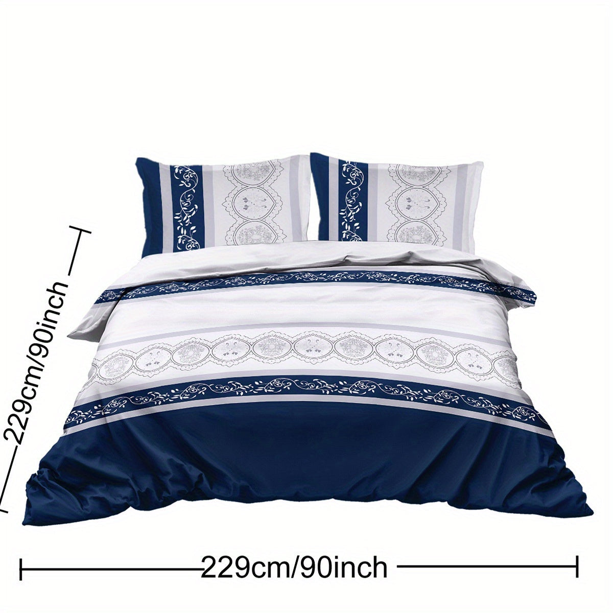 Navy Blue Duvet Cover Set Leaves Bedding Set with 2 Pillowcase 3 Piece Luxury Comforter Cover Good Vibrations