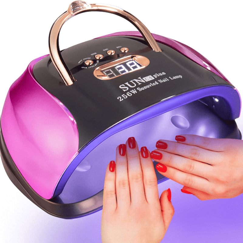 256W High-Power UV LED Nail Lamp with 4 Timer Settings, Automatic Sensor & Smart Display - Fast Gel Polish Curing, Purple & Black Design, Ergonomic Handle for Professional Manicures Good Vibrations
