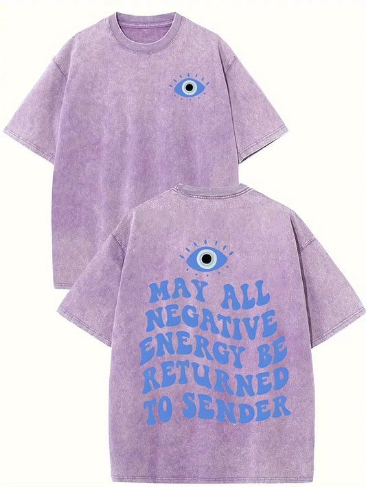 100% Cotton May all negative energy be returned to sender printing casual novel men's short-sleeved summer T-shirts, comfortable fit, fashionable street style round neck, suitable for daily and outdoor Good Vibrations