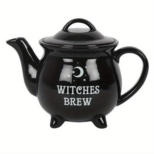 1set Witchy Ceramic Halloween Cauldron Tea Set - Brew Tea Pot with Cups, Occult Themed Teaware for Samhain Celebration, Pagan Supplies Good Vibrations