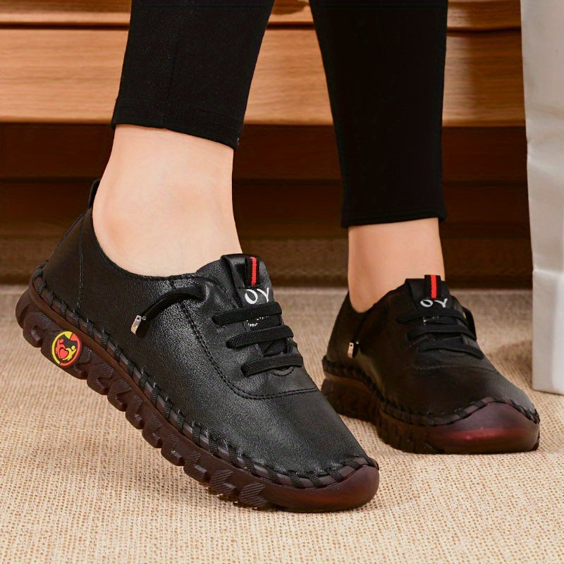 Women's Beige & Burgundy Round-Toe Casual Shoes - All-Season Synthetic Cover-like Upper with Cushioned PVC Sole, Round-Toe Walking Shoes for Square Dance, Dance Practice, Daily Wear - Comfortable Dress Footwear (Hand Washable Good Vibrations