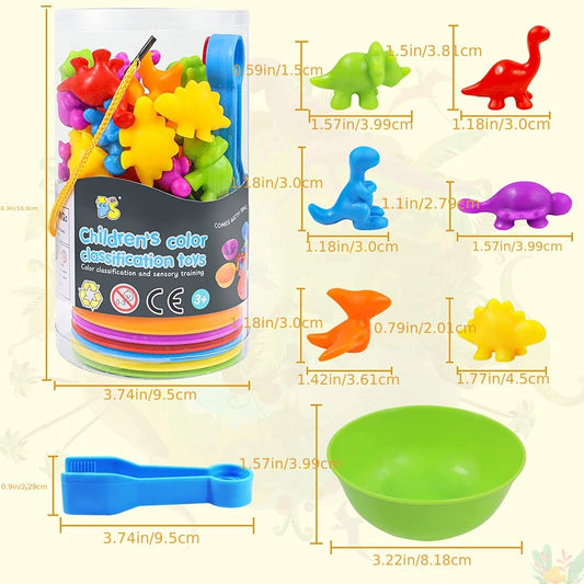 Counting Dinosaur Toys Matching Games with Sorting Bowls Learning Activities for Math Color Sorting Educational Sensory STEM Toy Sets for Kids Aged 3+ Years Old Boys Girls Good Vibrations