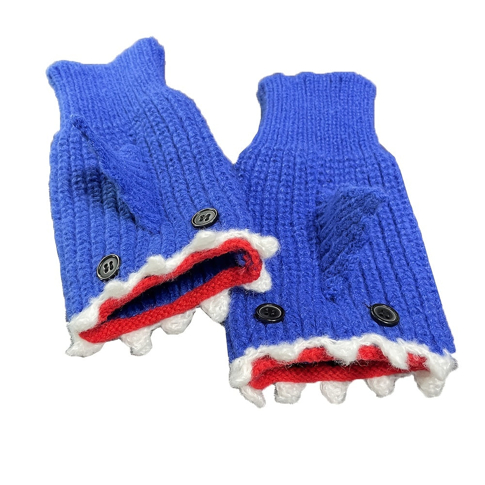 1pair Funny Handmade Shark Gloves - Wool Winter Warm Half-finger Gloves for Christmas Gifts for stocking stuffers Good Vibrations