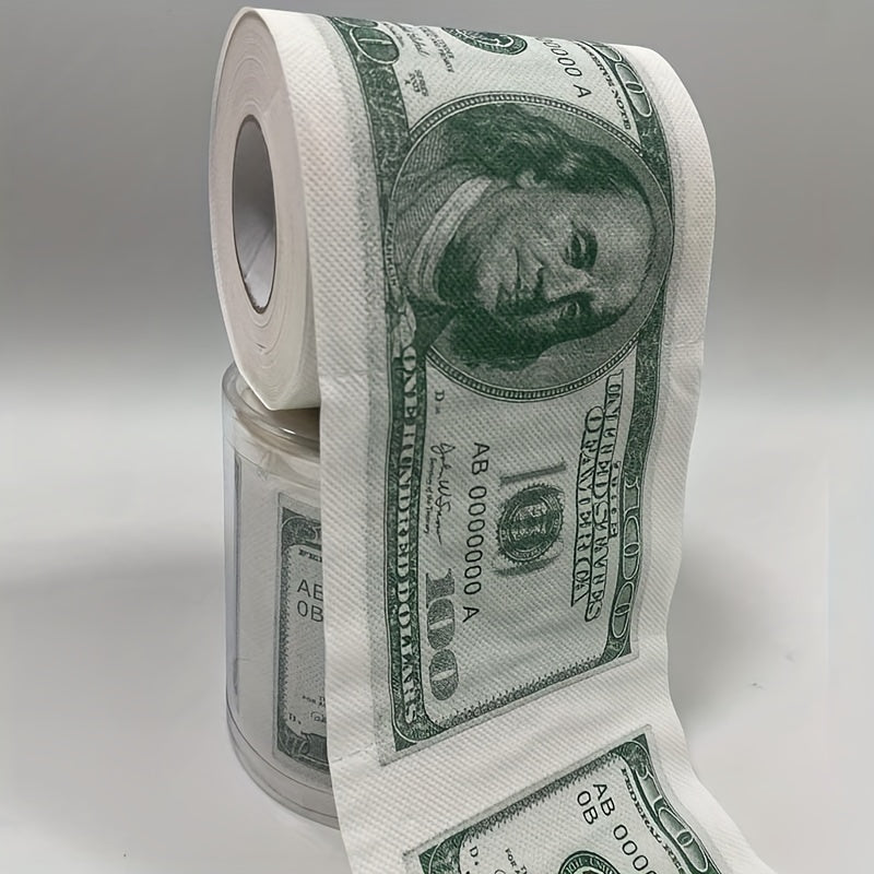 1 Roll of Whimsical $100 Bill Printed Toilet Paper - Multifold, Wood Pulp Material, Continuous Roll, Gift for Party Decor, Home Decor, and Holiday Gift Ideas Good Vibrations