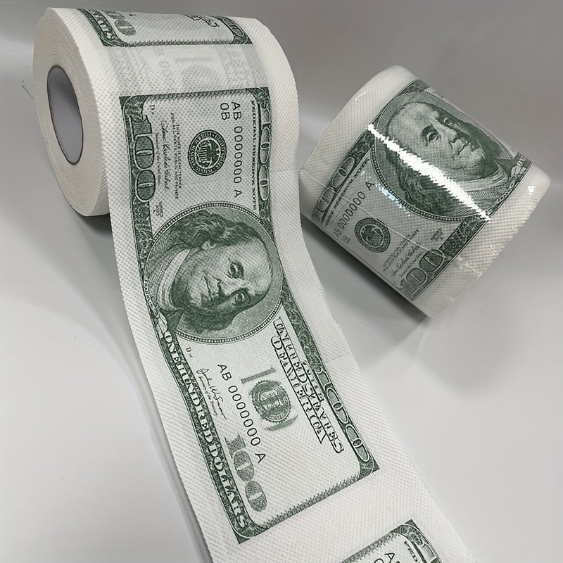 1 Roll of Whimsical $100 Bill Printed Toilet Paper - Multifold, Wood Pulp Material, Continuous Roll, Gift for Party Decor, Home Decor, and Holiday Gift Ideas Good Vibrations