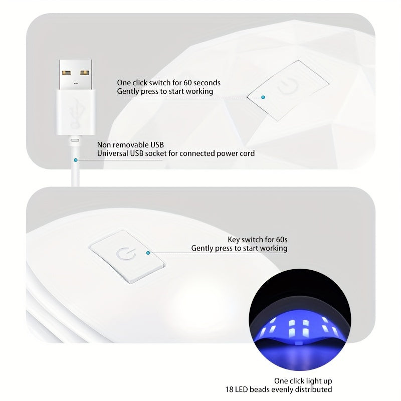 1pc Portable LED Nail Lamp Dryer - Fast Drying, Professional Gel Polish Curing, Compact Design for Home Salon Manicure, Nails Art Tools, Easy to Use, Long-Lasting LED Light, Safe for Fingers Good Vibrations
