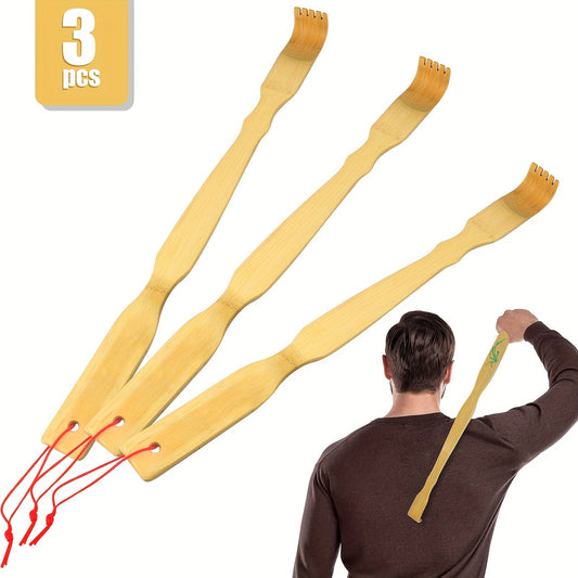 3pcs 18.3 inch Bamboo Back Scratcher with Long Handle, Portable Novel Gifts Good Vibrations