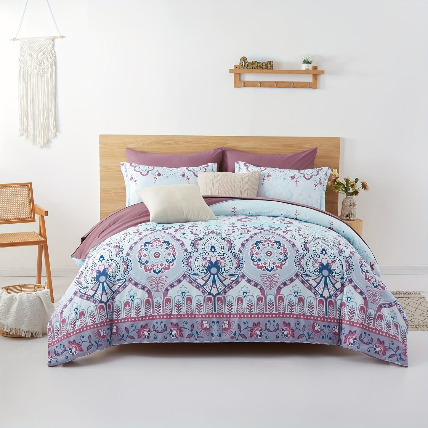 5/7pcs Bed In A Bag Bohemian Pattern Comforter And Sheet Set, Twin/Full/Queen/King Size Comforter Set, Soft Microfiber Lightweight Bedding Set For All Seasons Good Vibrations