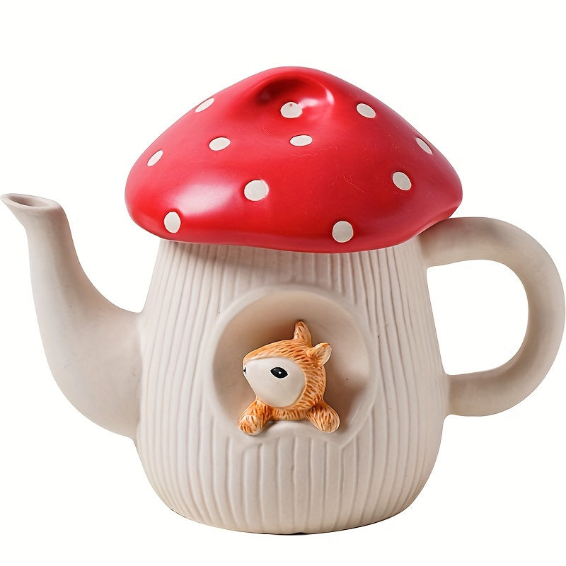 Charming Red Mushroom Ceramic Tea Set - Includes Teapot, Cups & Dessert Plates - Polished Metal Finish For All Seasons Good Vibrations