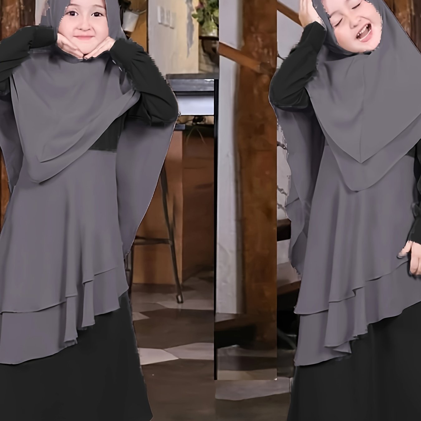 Girl's Spring And Autumn Style Traditional Ethnic Clothing Set, Long-sleeved Asymmetric Ruffle Dress + Headscarf 2Pcs Set Good Vibrations