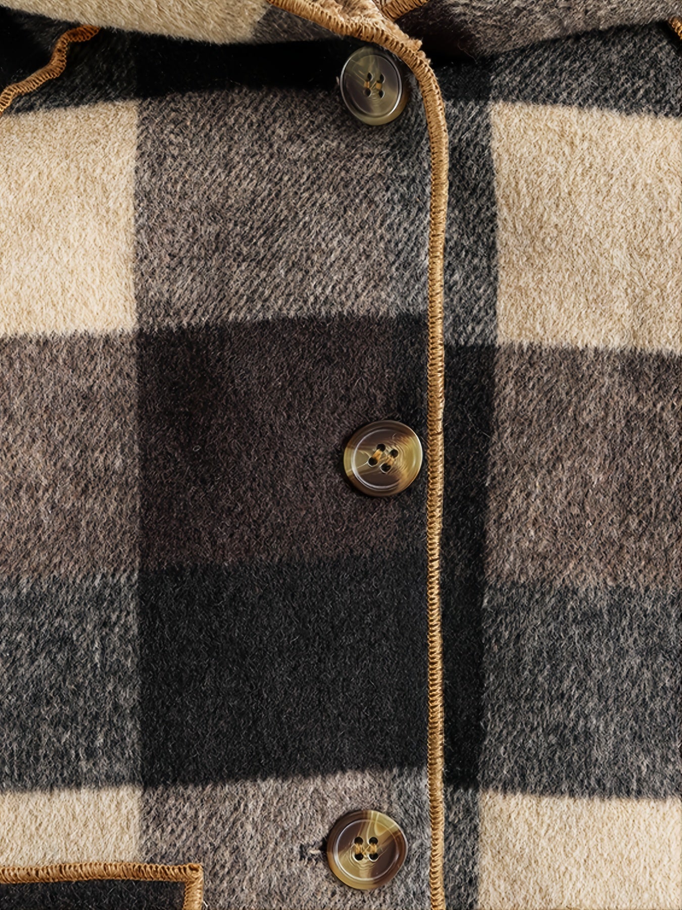 Boys' Long Sleeve Plaid Fleece-Lined Jacket with Button Front & Pockets - Cozy Fall/Winter Warmth, Casual Cardigan Collar, Brown/ Tartan Pattern, Machine Washable For Outdoor Play & Casual Attire, Winter Jacket For Boys, Fall Good Vibrations