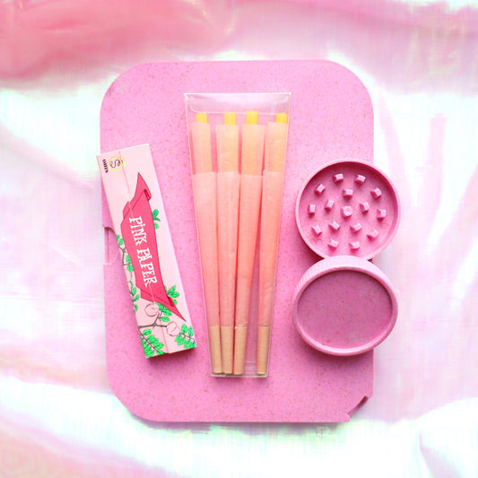 Pink Paper Tobacco Kit: Includes 2-Layer Pink Grinder, Pink Tobacco Papers, and 8 Pink Tobacco Papers - Perfect Gift for Smokers Good Vibrations