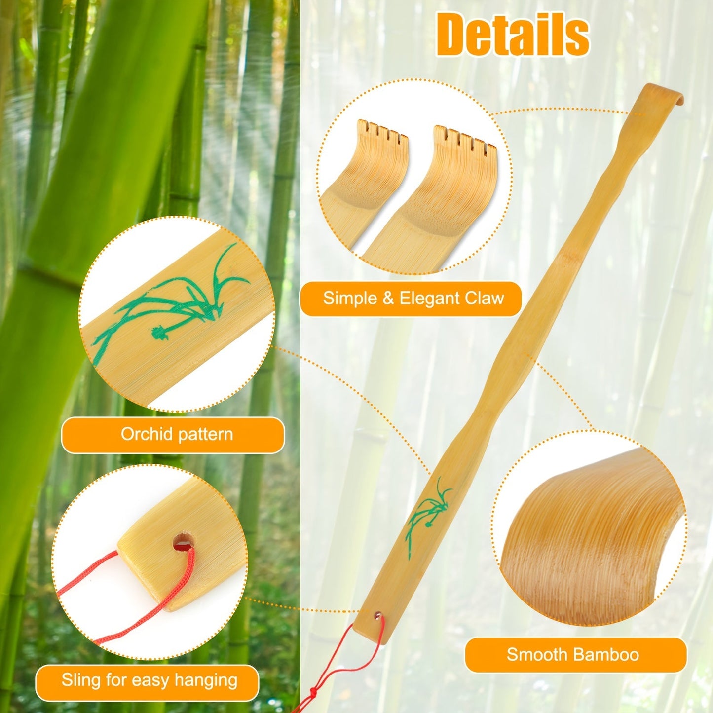 3pcs 18.3 inch Bamboo Back Scratcher with Long Handle, Portable Novel Gifts Good Vibrations