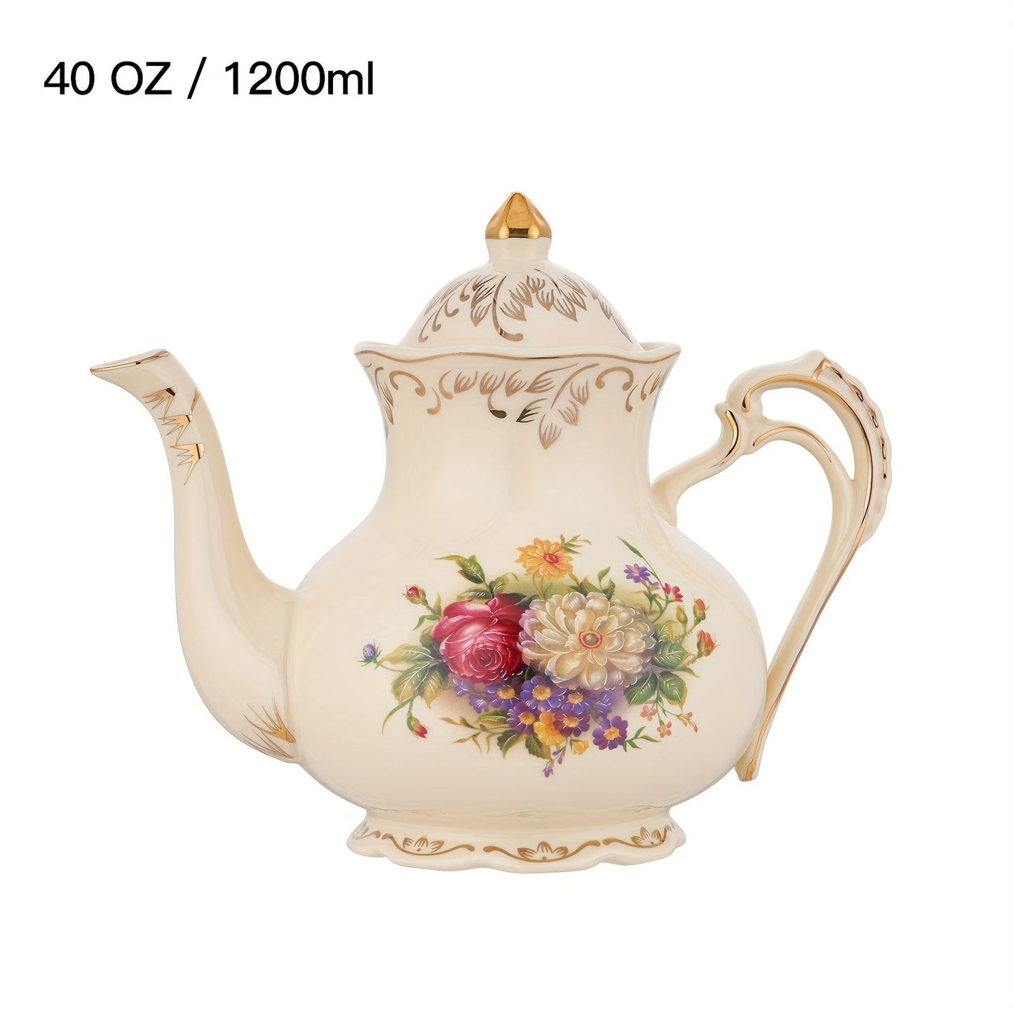 1pc Exquisite Floral Ceramic Coffee Pot - Retro Palace Style Blooming Tea Infuser, European-Inspired Afternoon Tea Set, Round Shaped, Flowers Patterned, Perfect for Home, Office, Hotel, Christmas, Thanksgiving, Valentines Day Good Vibrations