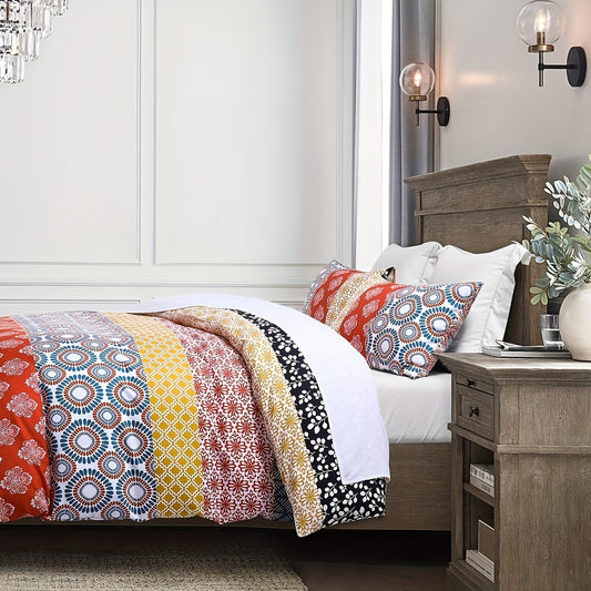 SLEEPBELLA Comforter Set, Soft Microfiber All Season Comforter, Colorful Boho Design with Red Bohemian Striped Pattern, Down Alternative Machine Washable Good Vibrations