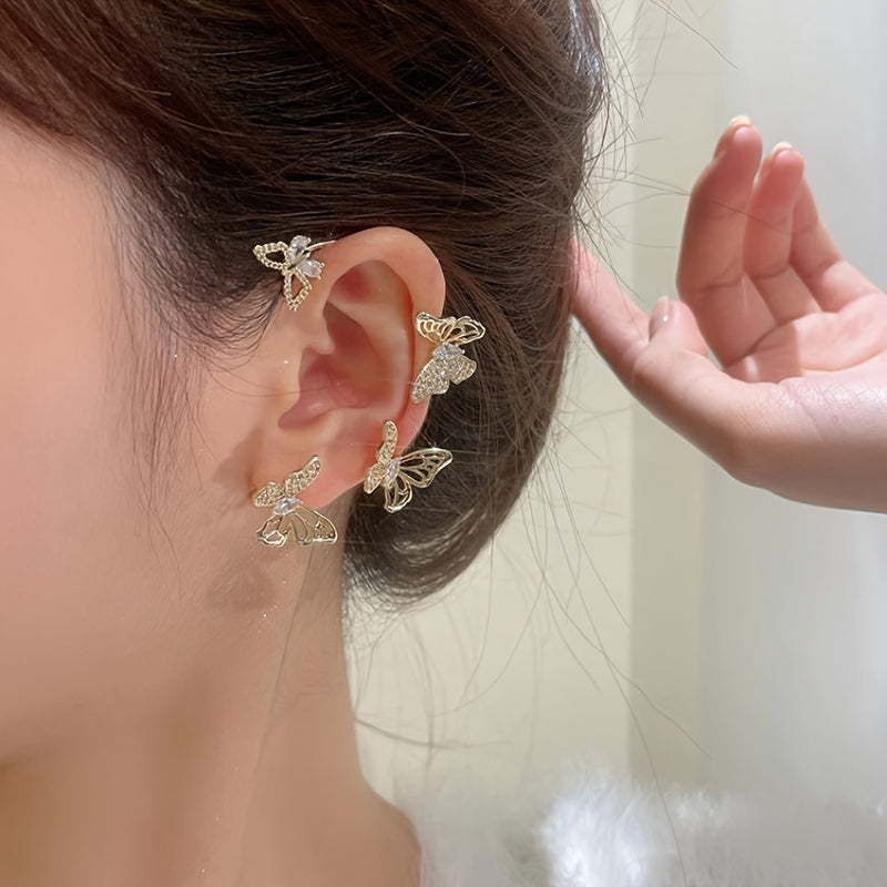 Women'S Elegant Butterfly Ear Cuffs - No-Piercing Ear Hooks, Synthetic Gemstone Accents, Everyday & Formal Jewelry for Parties, Weddings, Everyday Outfits - Non-Piercing Ear Clips for Sensitive Light Beige, Party Accessories, Good Vibrations