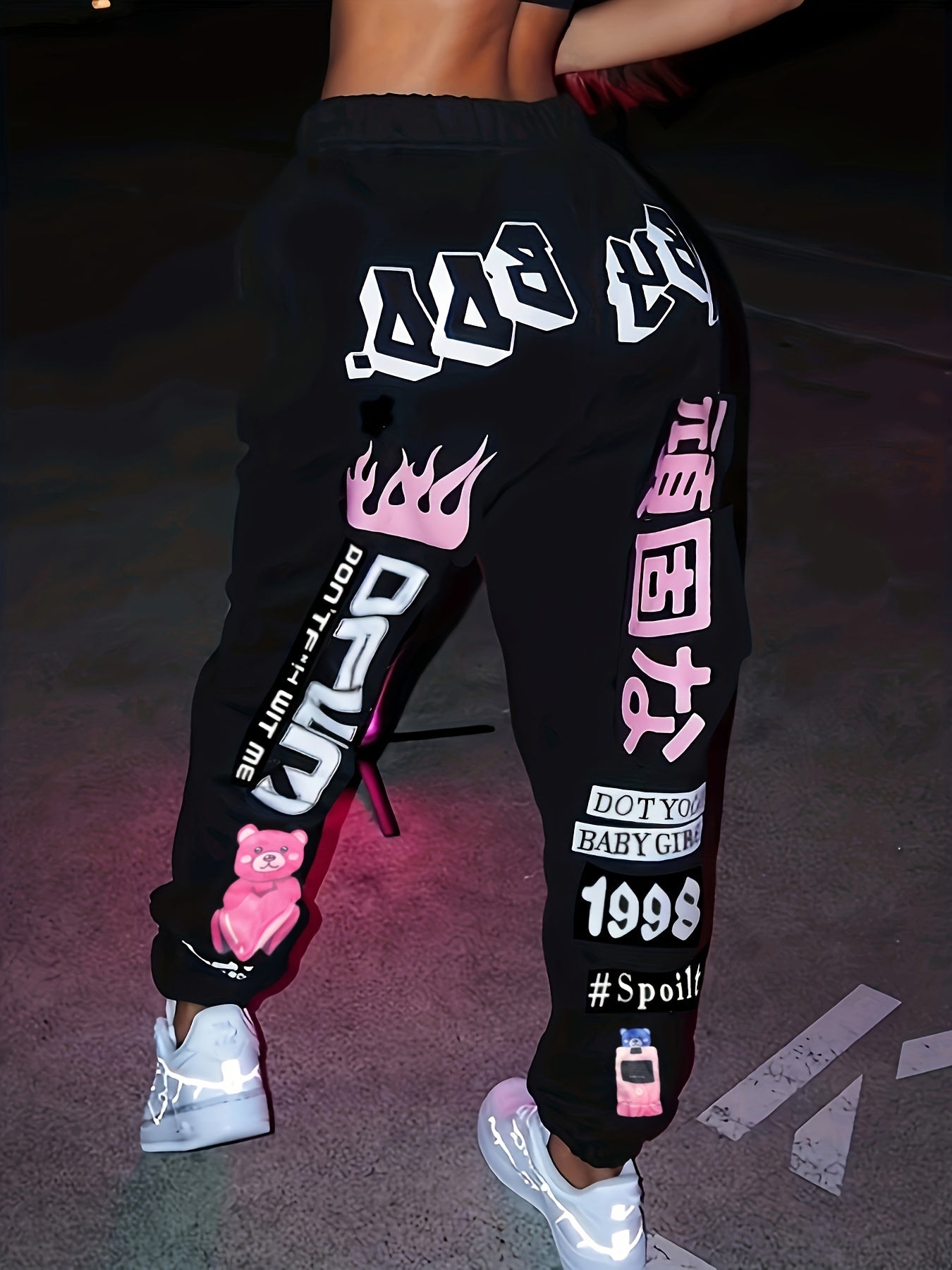 Women's Print Fashion Elastic Waist Sports Casual Sweater Oversize Pants Bottom TB5553 Plus Good Vibrations