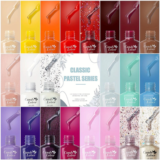 Candy Lover Gel Nail Polish, 25 Pcs Neon Bright Gel Nail Polish Set With Base Top Coat Matte Coat, Soak Off Gel Polish, UV Nail Polish Set, Pink Purple Glitter Red White Gel Colors Good Vibrations