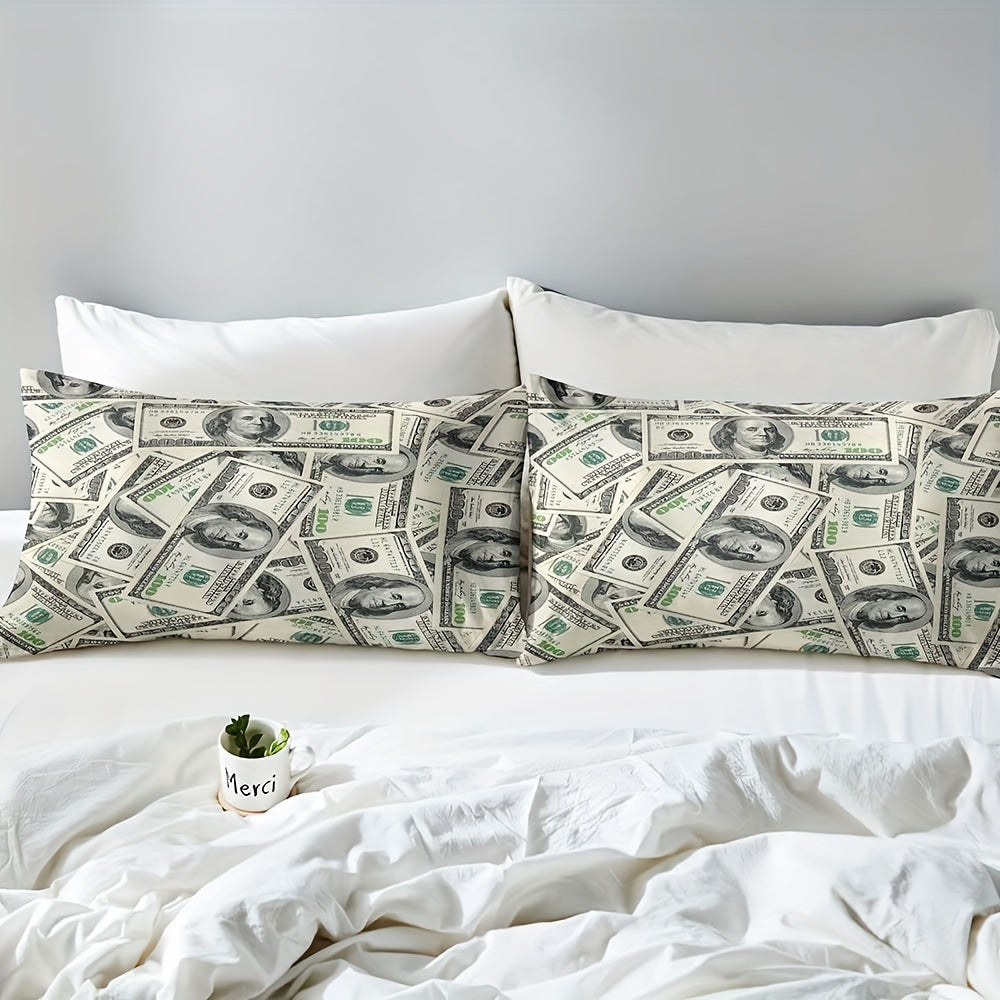 1pc, Money Print Queen Bedding Set, 3-Piece Microfiber Duvet Cover With Zipper Closure & Corner Ties, Includes 90"x90" Comforter Cover And 2 Pillow Shams, One Hundred Dollar Bill Soft And Breathable Quilt Cover For Home Bedro Good Vibrations