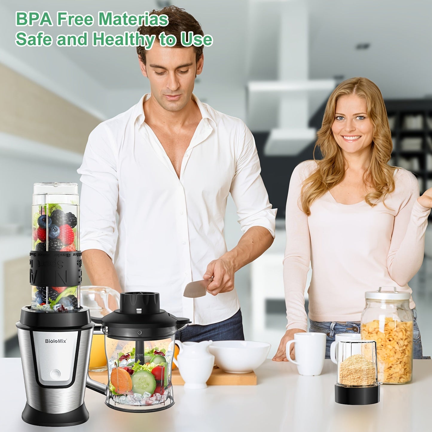 BioloMix 700W High-Speed Blender - 3-in-1 Smoothie Maker, Food Processor & Grinder Good Vibrations