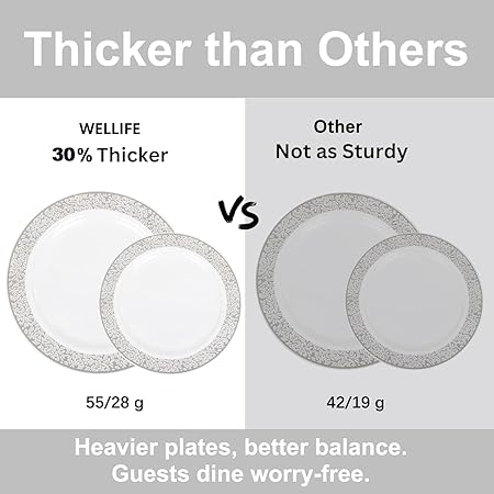 175Pcs Silver Dinnerware Sets, Lude:25 Dinner Plates, 25 Dessert Plates, 25 Paper Napkins, 25 Cups, 75 Silver Silverware Set Good Vibrations