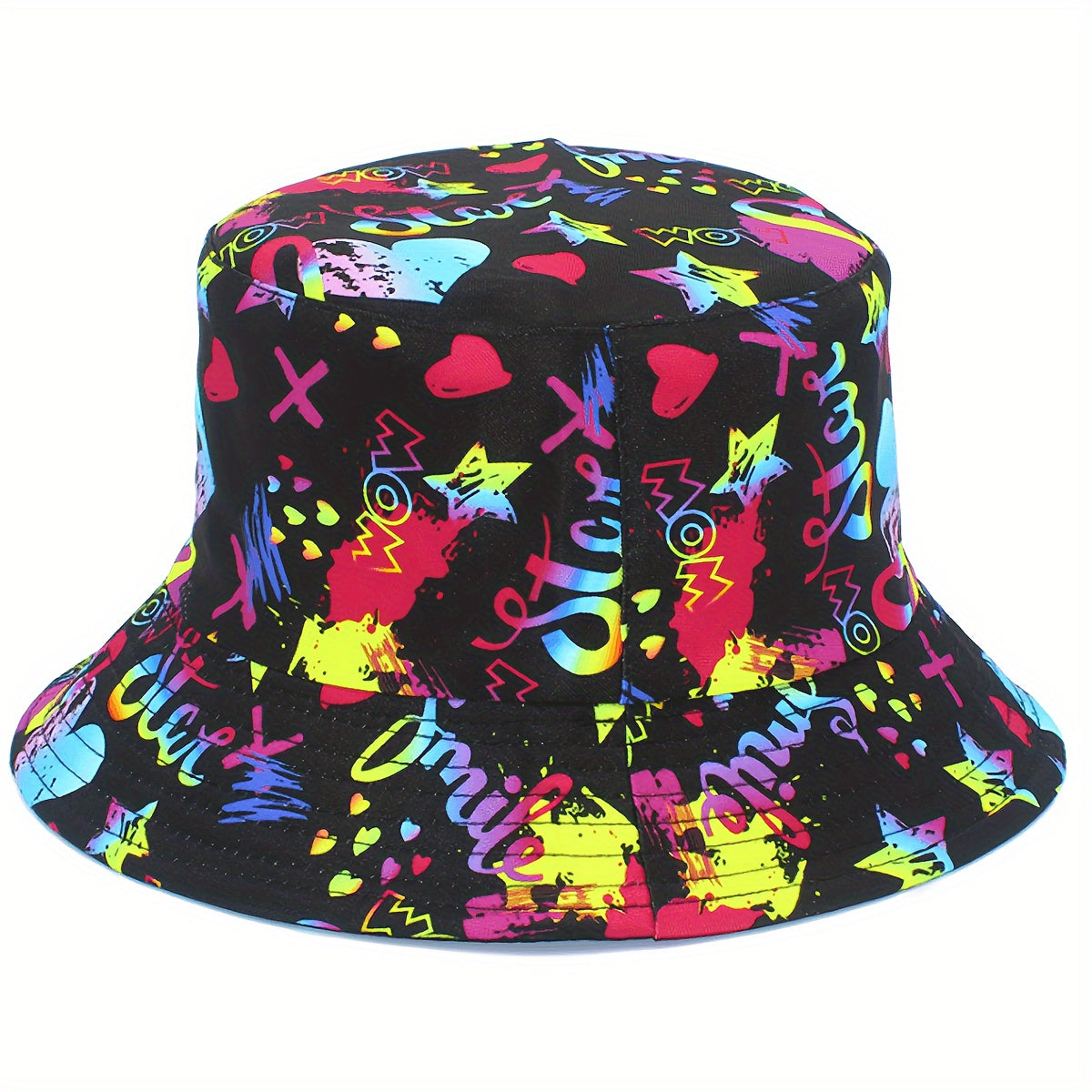 1pc Trendy Unisex Sunshade Bucket Hat with 90s Print - Double-Sided for Outdoor Beach - Great Gift Idea Good Vibrations