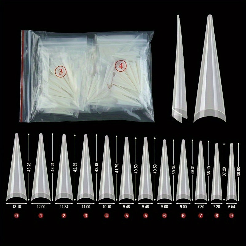 504 Pcs XXL long nails Sharp Pointed Stiletto False Nails Set - Full Cover Nail Tips with Clear Plain C Curve Design for Customized Salon Nail Art - DIY Acrylic Nail Kit for Professional Results Good Vibrations