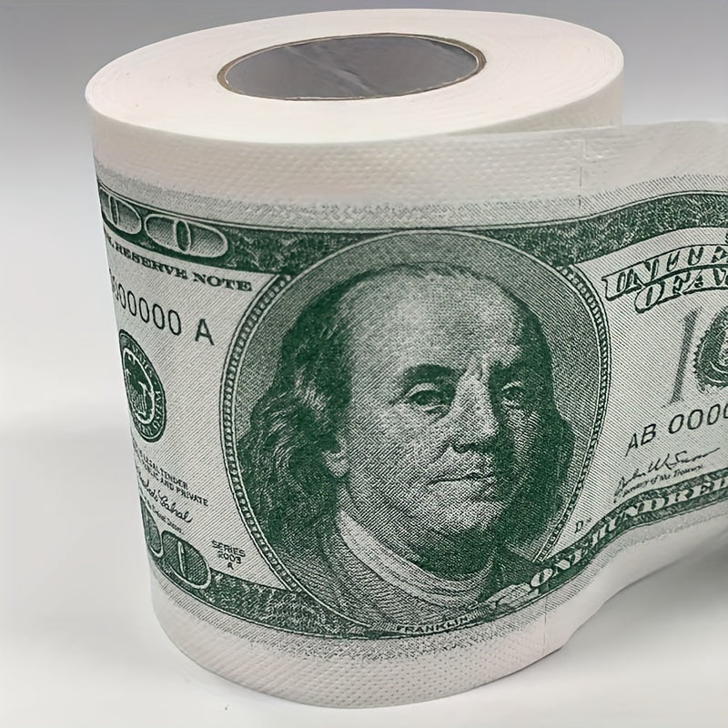 1 Roll of Whimsical $100 Bill Printed Toilet Paper - Multifold, Wood Pulp Material, Continuous Roll, Gift for Party Decor, Home Decor, and Holiday Gift Ideas Good Vibrations