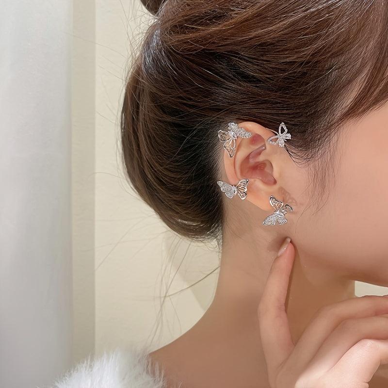 Women'S Elegant Butterfly Ear Cuffs - No-Piercing Ear Hooks, Synthetic Gemstone Accents, Everyday & Formal Jewelry for Parties, Weddings, Everyday Outfits - Non-Piercing Ear Clips for Sensitive Light Beige, Party Accessories, Good Vibrations