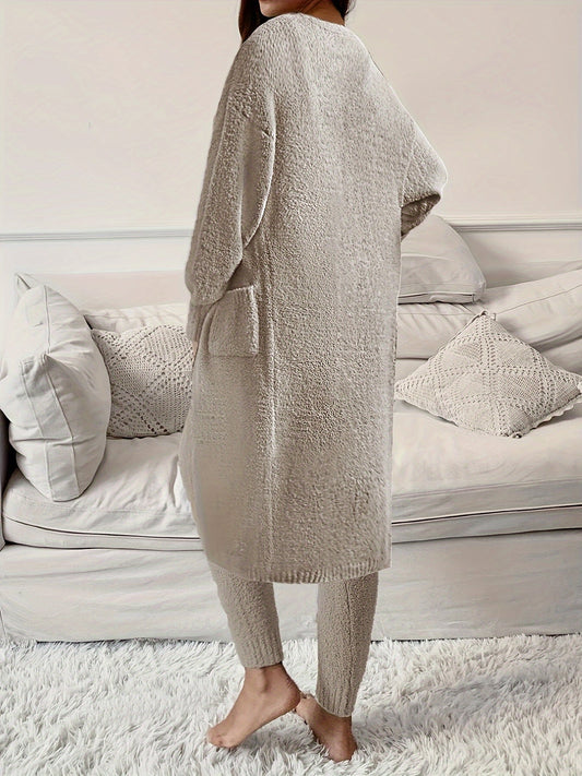Women'S Solid Fleece Thick Home Suit Set, Cozy Clothing, Winter Pajamas, Classic Loungewear, Relaxed Fit, Warm Fabric, Durable Stitching, Women'S Pajamas, Fleece Pajamas, Long Sleeve Set Women, Night Wear For Women, Women Fal Good Vibrations