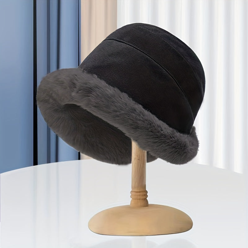 Winter Thermal Bucket Hat, Faux Fur Plush Thickened Ear Protection Fisherman Warmer Hat For Women Xmas Gift Good Vibrations