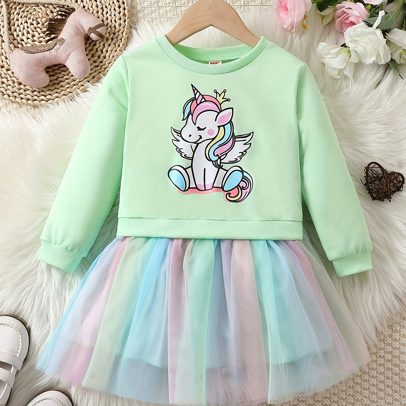 Adorable Unicorn Midi Dress - Comfortable, Season-Ready with Tulle Detailing, Ideal for Girls Good Vibrations