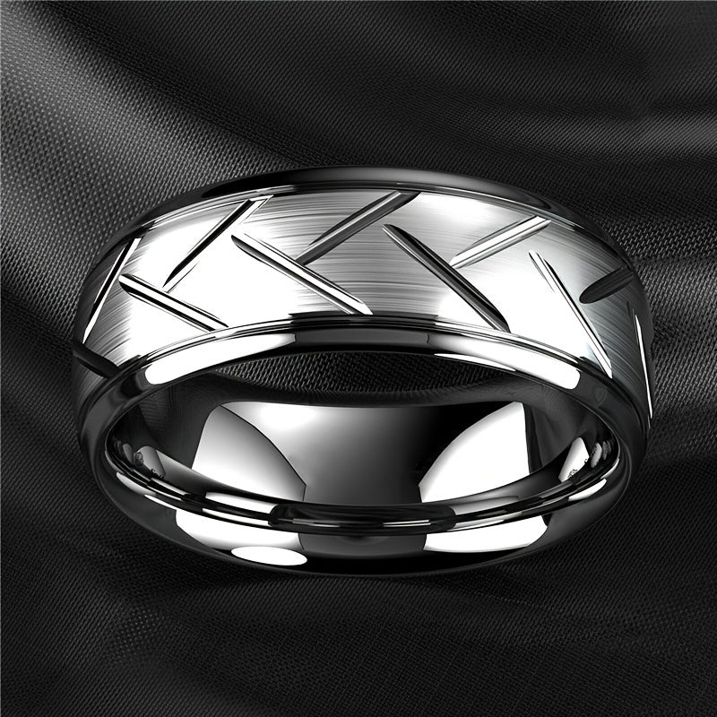 1pc 8MM Luxury High Quality Black Titanium Steel Ring Fashion Simple Men's Black Stainless Steel Wire Groove Tire Ring Artificial Jewelry Lover Gift Good Vibrations