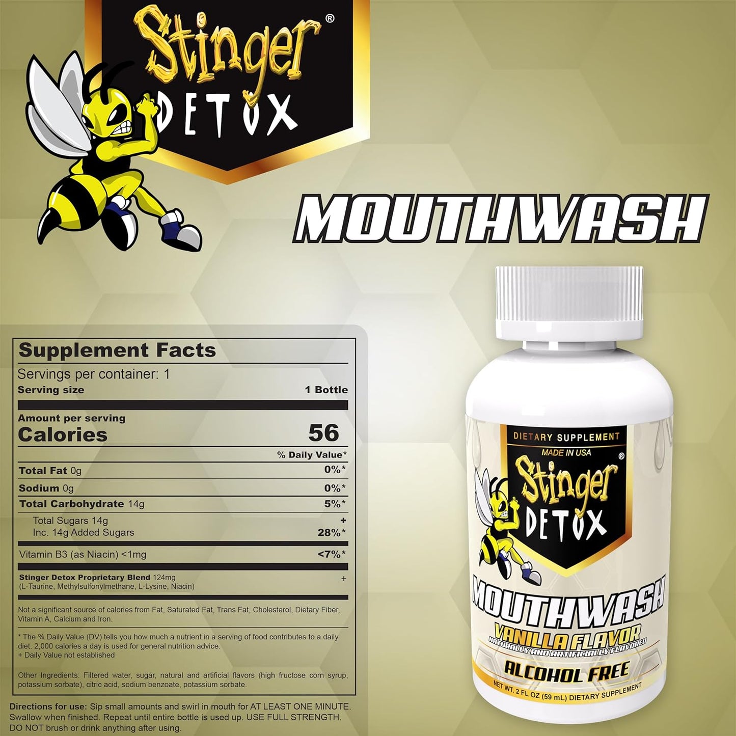 Stinger Detox | Mouthwash Drink - Vanilla Flavor - 2 FL OZ - Alcohol Free Desert Depot
