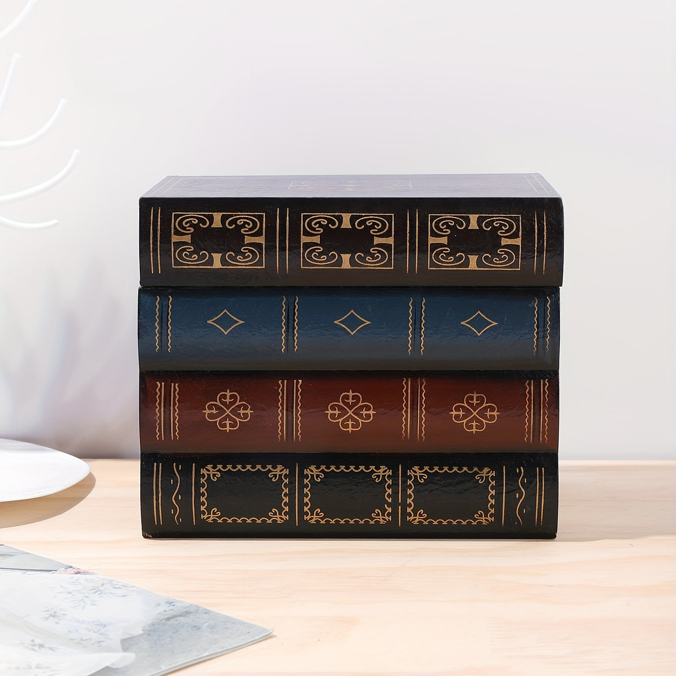 1pc Classic Book Shape Box, Painted Retro Wooden Storage Box, Desktop Handicraft Decoration, Jewelry Box, Gift Box Art Supplies Good Vibrations