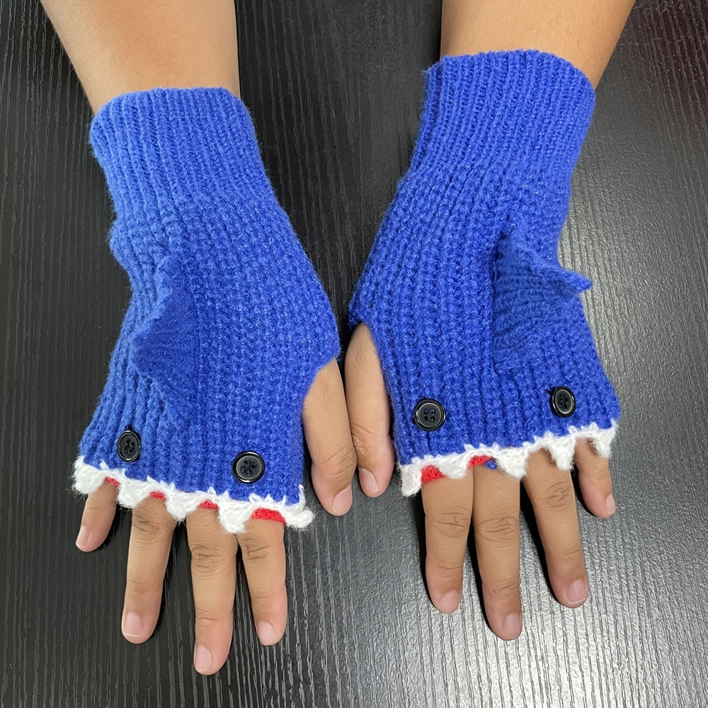 1pair Funny Handmade Shark Gloves - Wool Winter Warm Half-finger Gloves for Christmas Gifts for stocking stuffers Good Vibrations