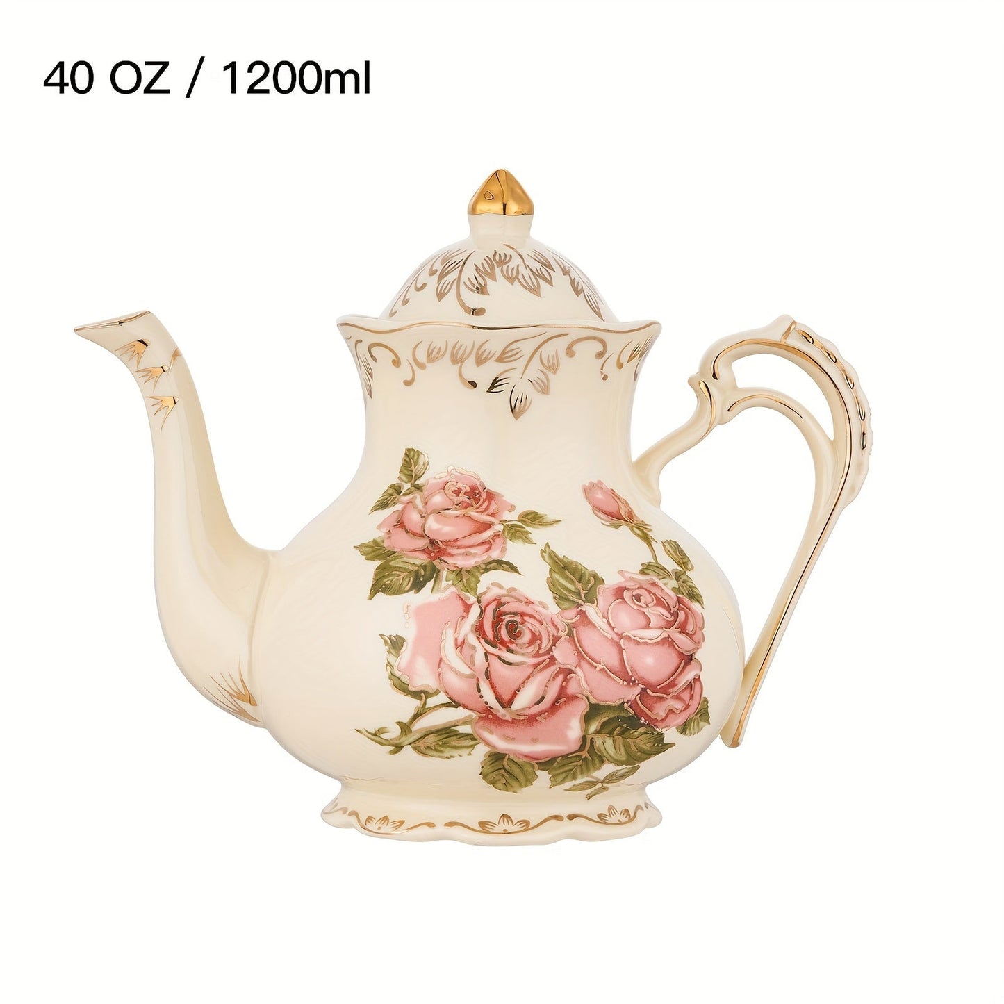 1pc Exquisite Floral Ceramic Coffee Pot - Retro Palace Style Blooming Tea Infuser, European-Inspired Afternoon Tea Set, Round Shaped, Flowers Patterned, Perfect for Home, Office, Hotel, Christmas, Thanksgiving, Valentines Day Good Vibrations