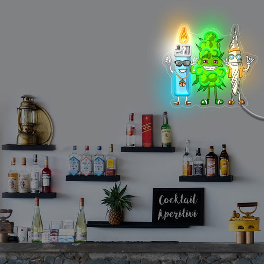 1pc LED Neon Light Cigarette Lighter with Leaf Design & UV Printed Sign - USB-Powered Wall-Mounted Alexa-Compatible Adjustable Single-Color Lighting for Game Room, Bar, for Man Cave, Party Decor - Unique Gift for Teens & Adul Good Vibrations Adult Super Store