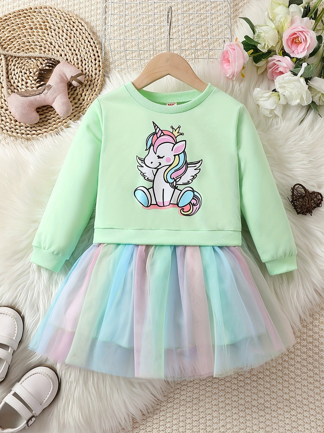 Adorable Unicorn Midi Dress - Comfortable, Season-Ready with Tulle Detailing, Ideal for Girls Good Vibrations