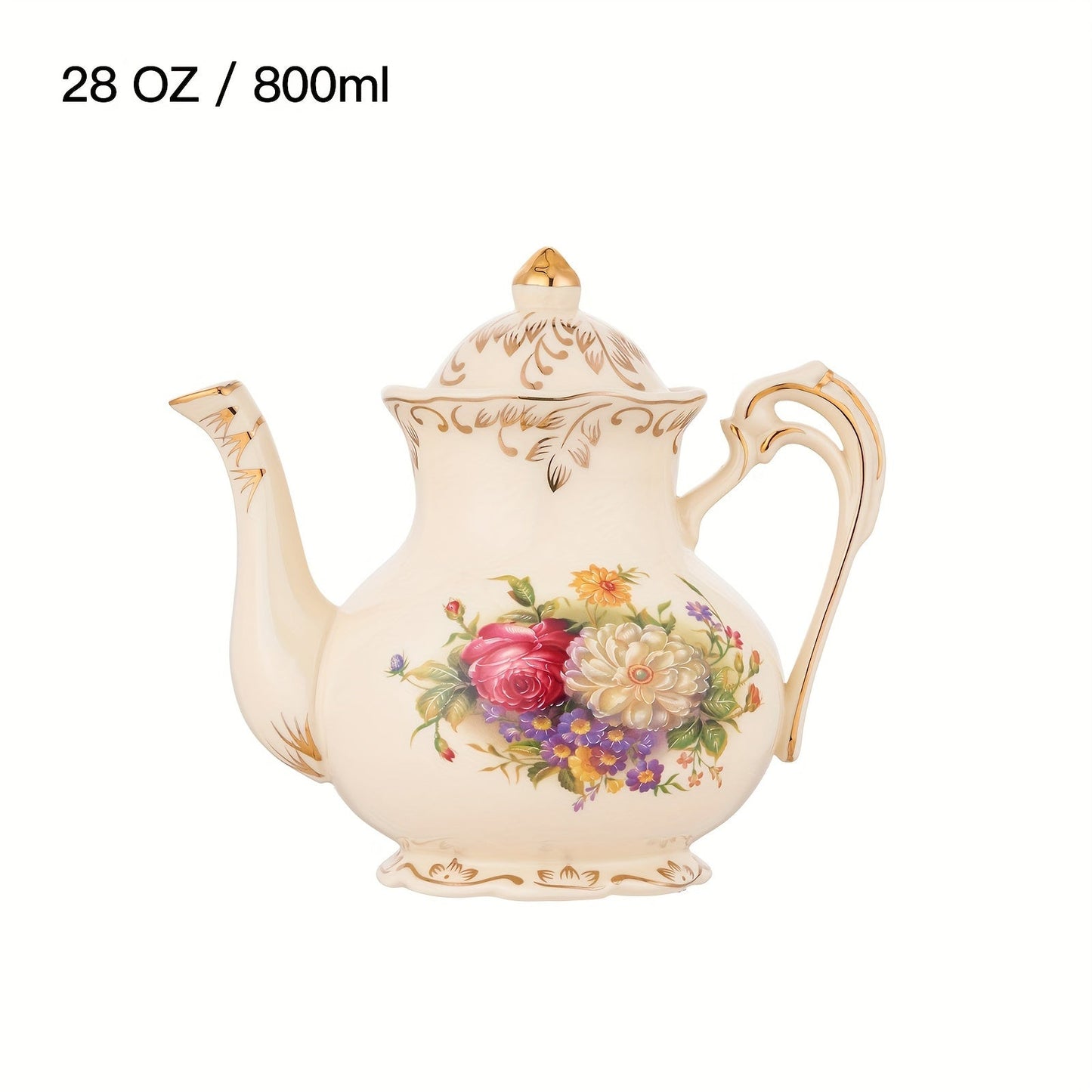1pc Exquisite Floral Ceramic Coffee Pot - Retro Palace Style Blooming Tea Infuser, European-Inspired Afternoon Tea Set, Round Shaped, Flowers Patterned, Perfect for Home, Office, Hotel, Christmas, Thanksgiving, Valentines Day Good Vibrations