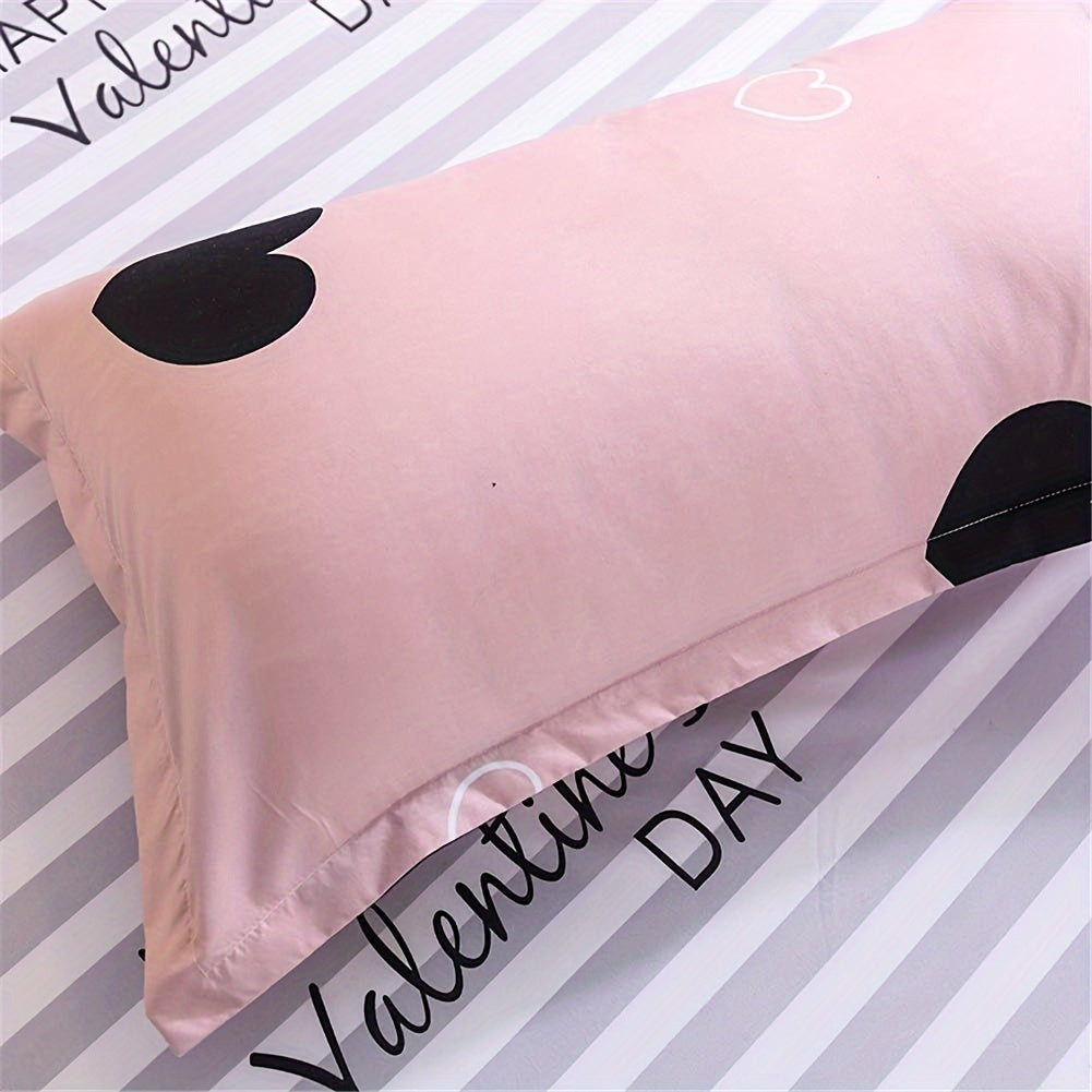 Blush Pink Love Heart Print Duvet Cover Queen Black And Dusty Rose Bedding Set 3 Pieces, Reversible Blue White Striped Microfiber Comforter Cover For Women Good Vibrations