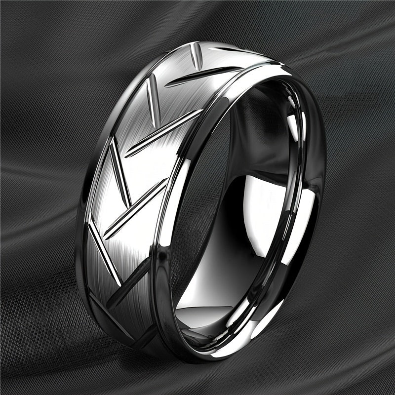 1pc 8MM Luxury High Quality Black Titanium Steel Ring Fashion Simple Men's Black Stainless Steel Wire Groove Tire Ring Artificial Jewelry Lover Gift Good Vibrations