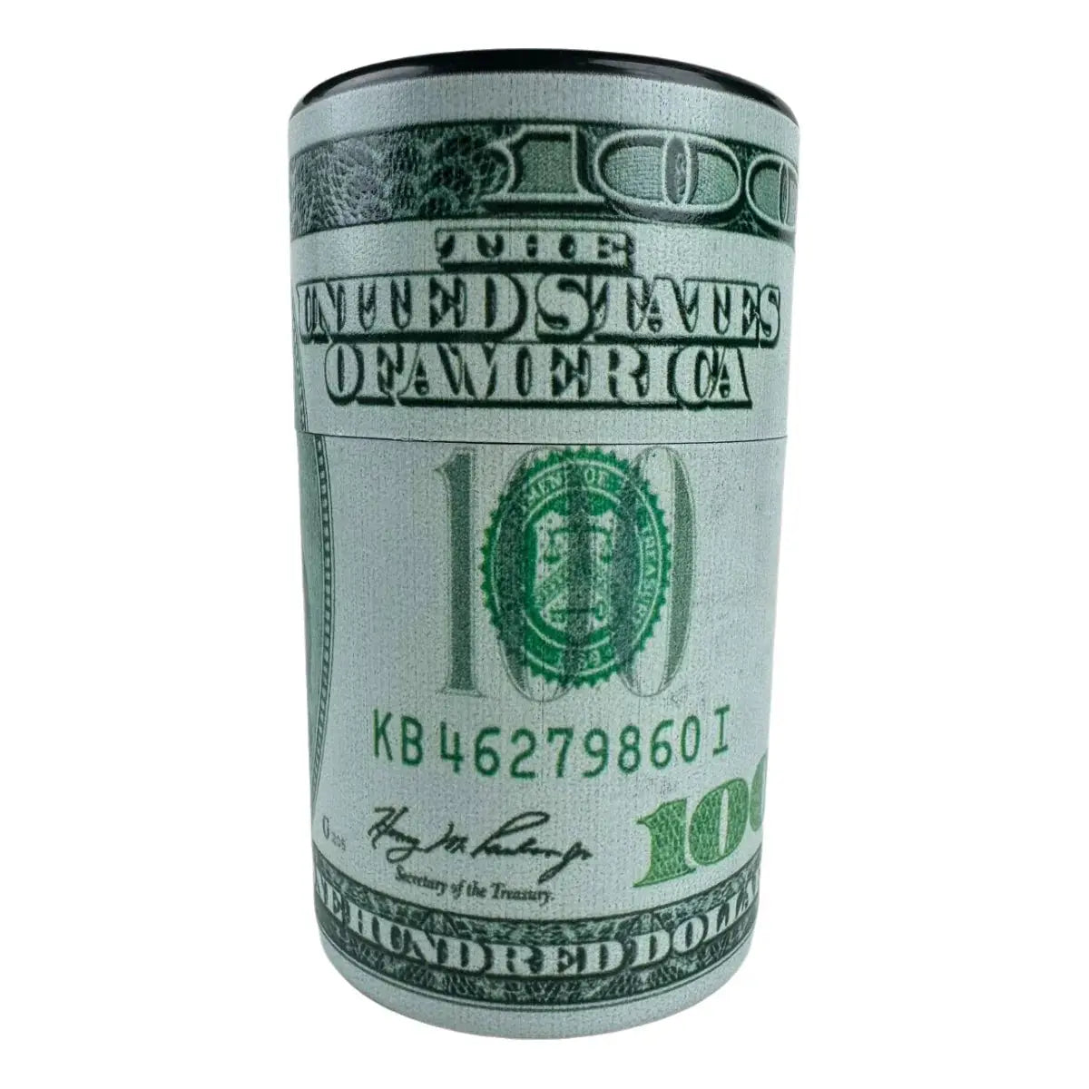 Vacuum sealed herb stash jar with dollar bill design, airtight and smell proof.