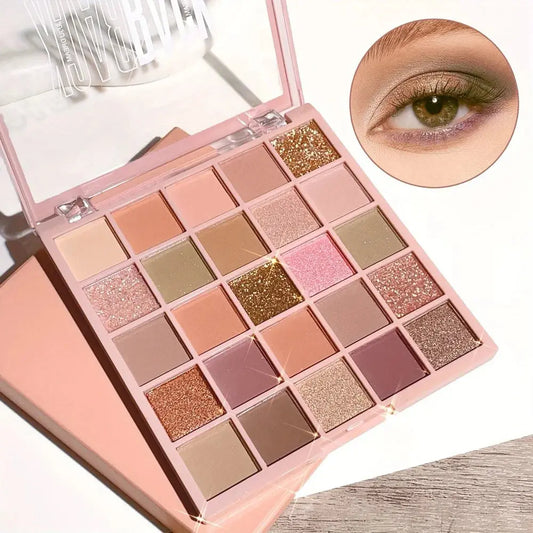 25-Color Eyeshadow Palette – Matte & Shimmer, Neutral Browns & Grays, Eye/Face Use, Contour, Brighten, Vegan, Certified, Unisex Good Vibrations